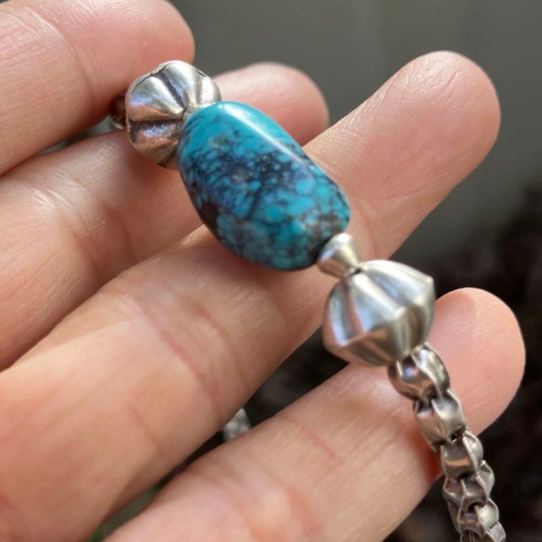 ケラ様御専用　天然ターコイズとカレンシルバーネックレス，ブレスレット2点