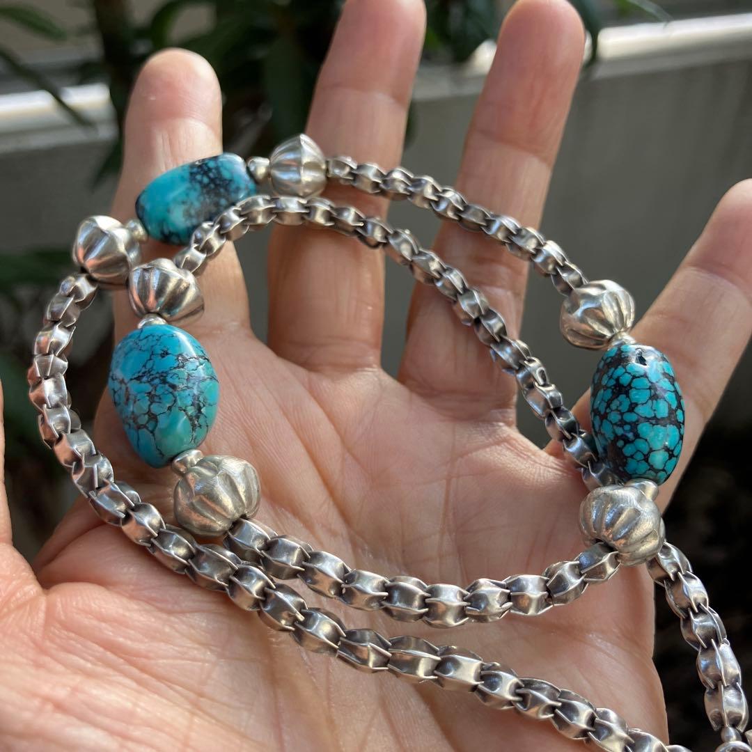 ケラ様御専用　天然ターコイズとカレンシルバーネックレス，ブレスレット2点
