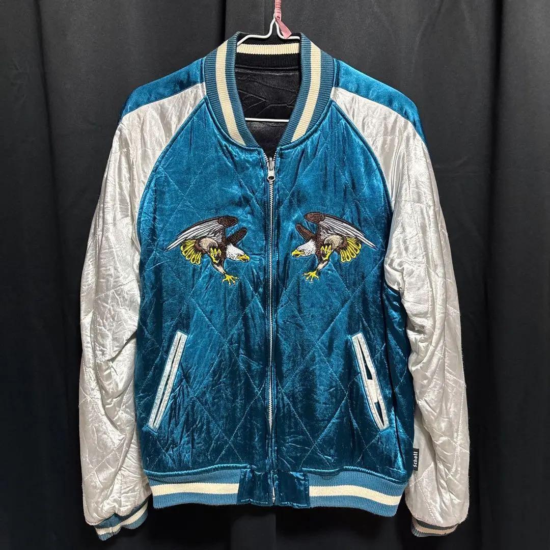 Schott×FTCリバーシブルスカジャン 青/白 鷲刺繍