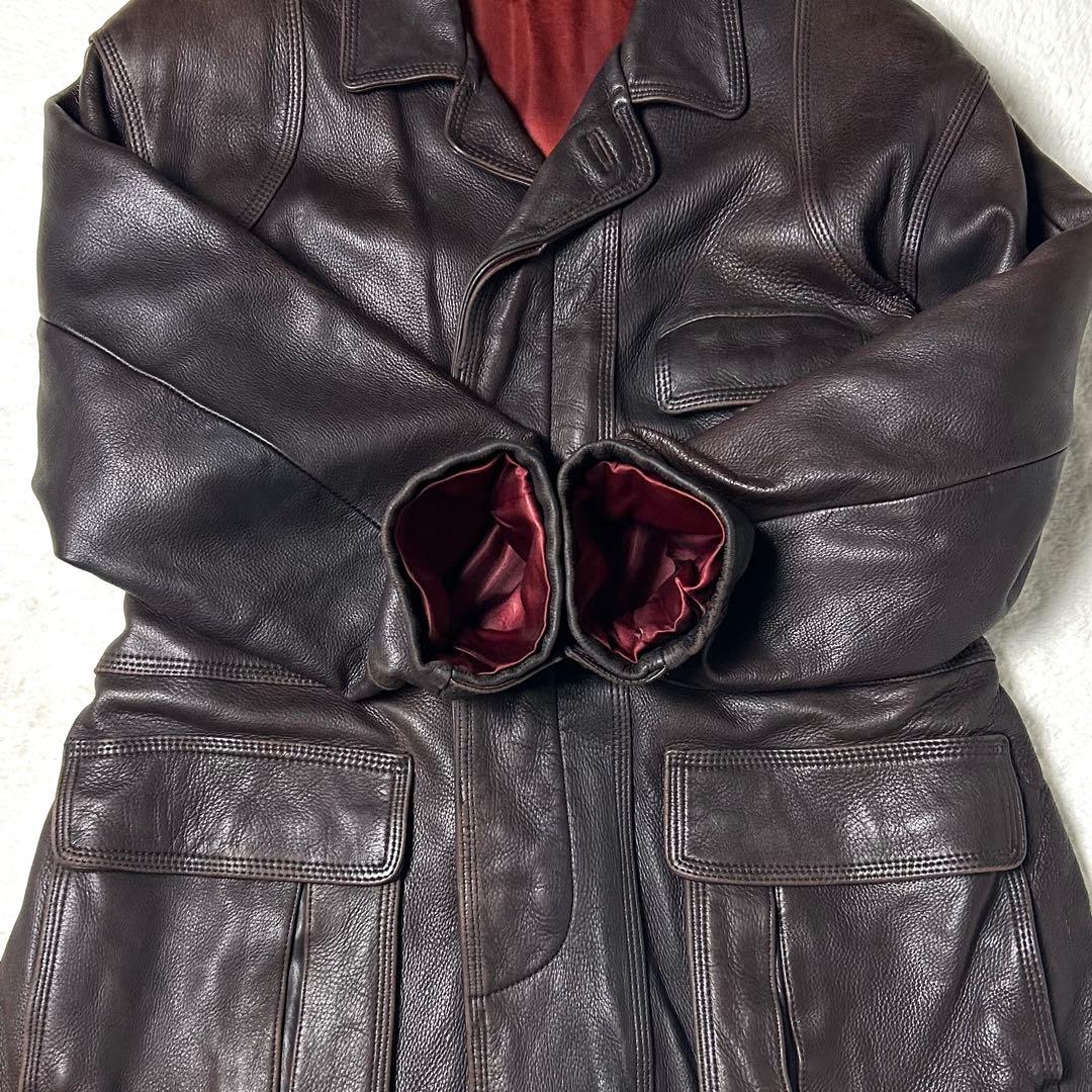 希少✨ ディアスキン レザーコート ヴィンテージ ダークブラウン
