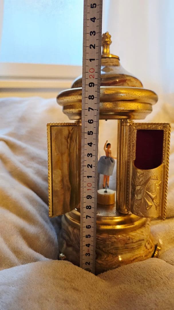 金箔・大理石　REUGE製オルゴール　バレエダンスフィギュア付き大理石装飾品