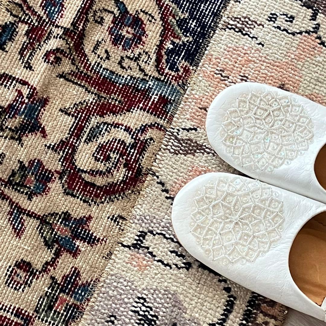 超ロングネイビー65×249レッド　パッチワークランナー　トルコヴィンテージラグ