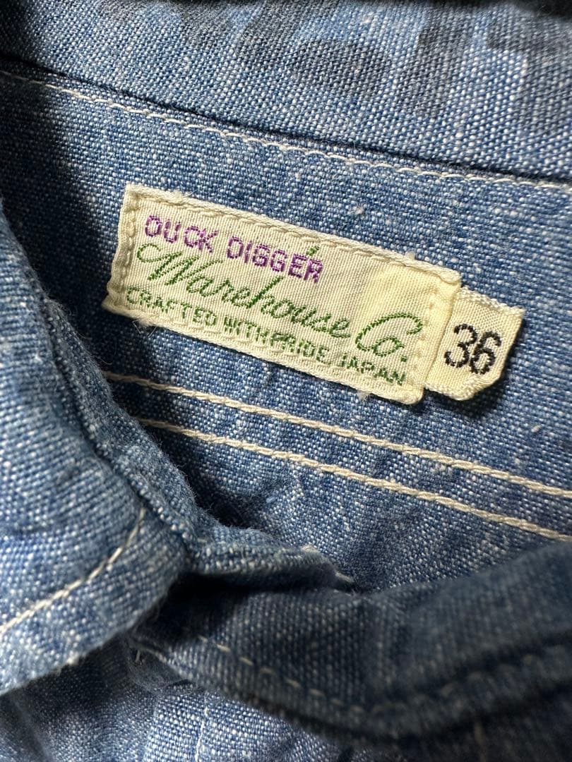 WAREHOUSEウエアハウス シャンブレー シャツ プリント ダックディガー