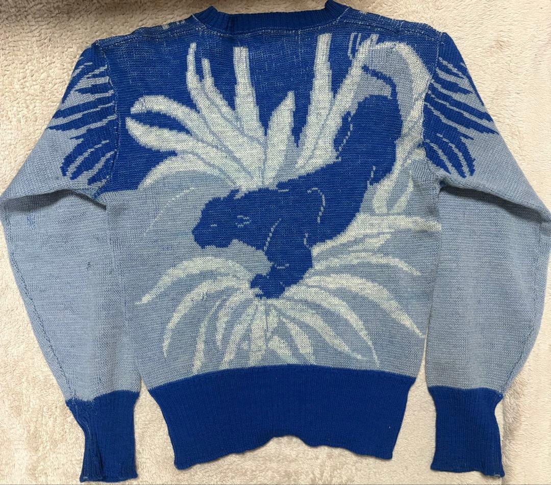 無*ー様 50s ジャガードニット　パンサー　オンブック　青　スペシャル