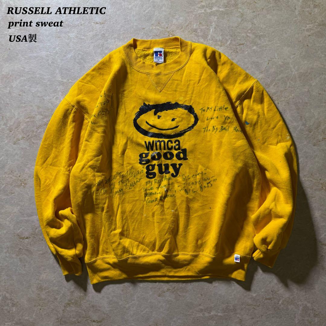RUSSELL ATHLETICプリントスウェットUSA製古着ペンキ一点物希少