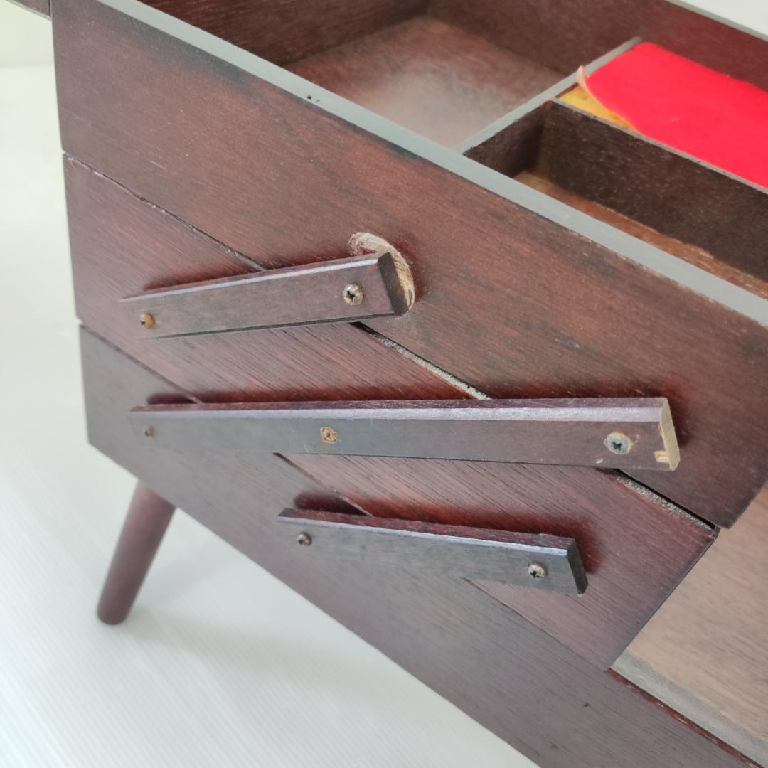 裁縫箱 ソーイングボックス 木製 脚付き 折り畳み 手芸 レトロ ビンテージ