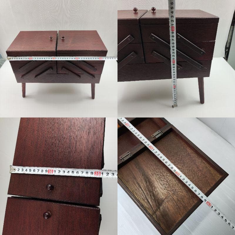 裁縫箱 ソーイングボックス 木製 脚付き 折り畳み 手芸 レトロ ビンテージ