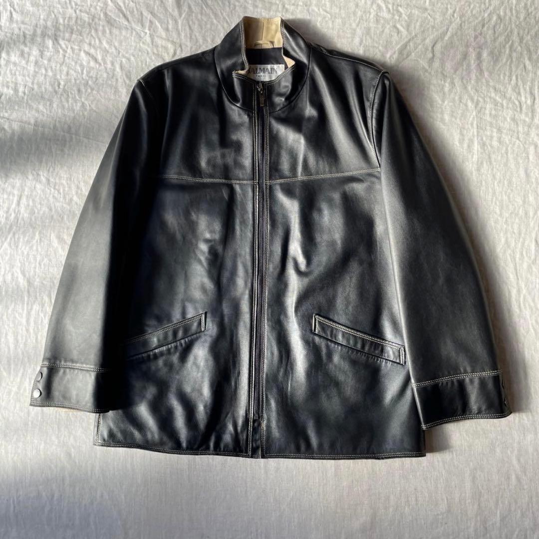 美品 BALMAIN PARIS バルマン ジップ レザージャケット ブラック