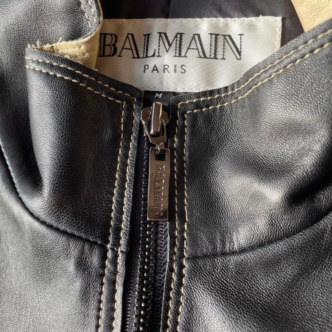 美品 BALMAIN PARIS バルマン ジップ レザージャケット ブラック