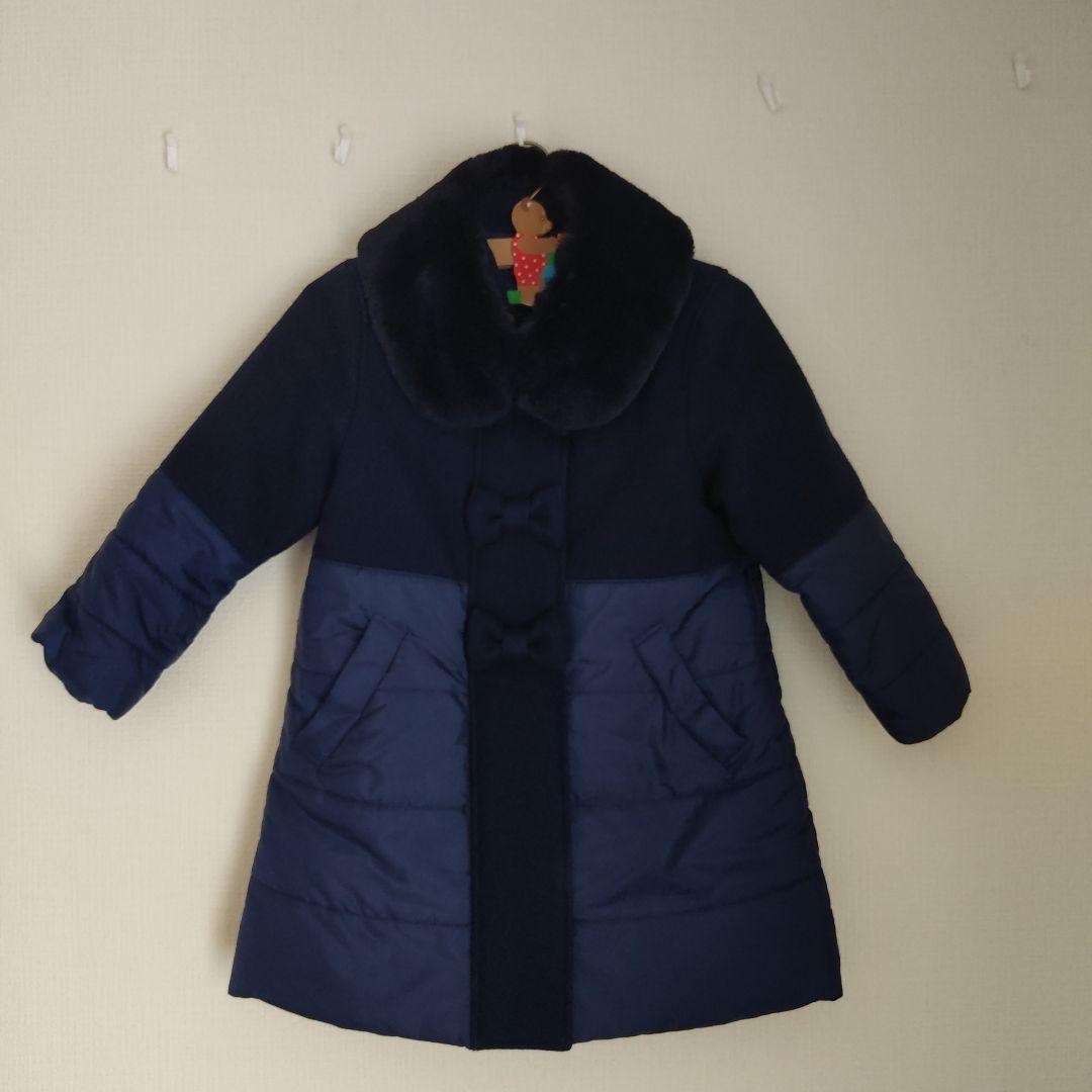 familia　コート　ウール　ファー付き　ネイビー　ファミリア　110