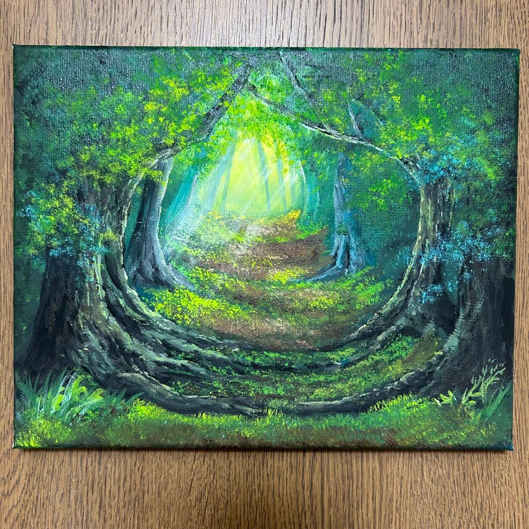 し*け様 風景画　アクリル絵画　木からエネルギーを感じる森のトンネル