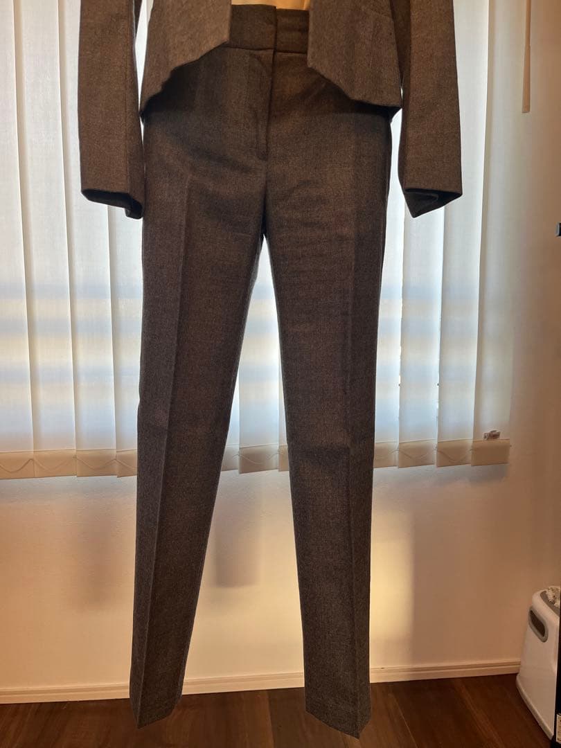 【美品】秋冬Theory セオリー ウール ノーカラーパンツスーツセット　グレー