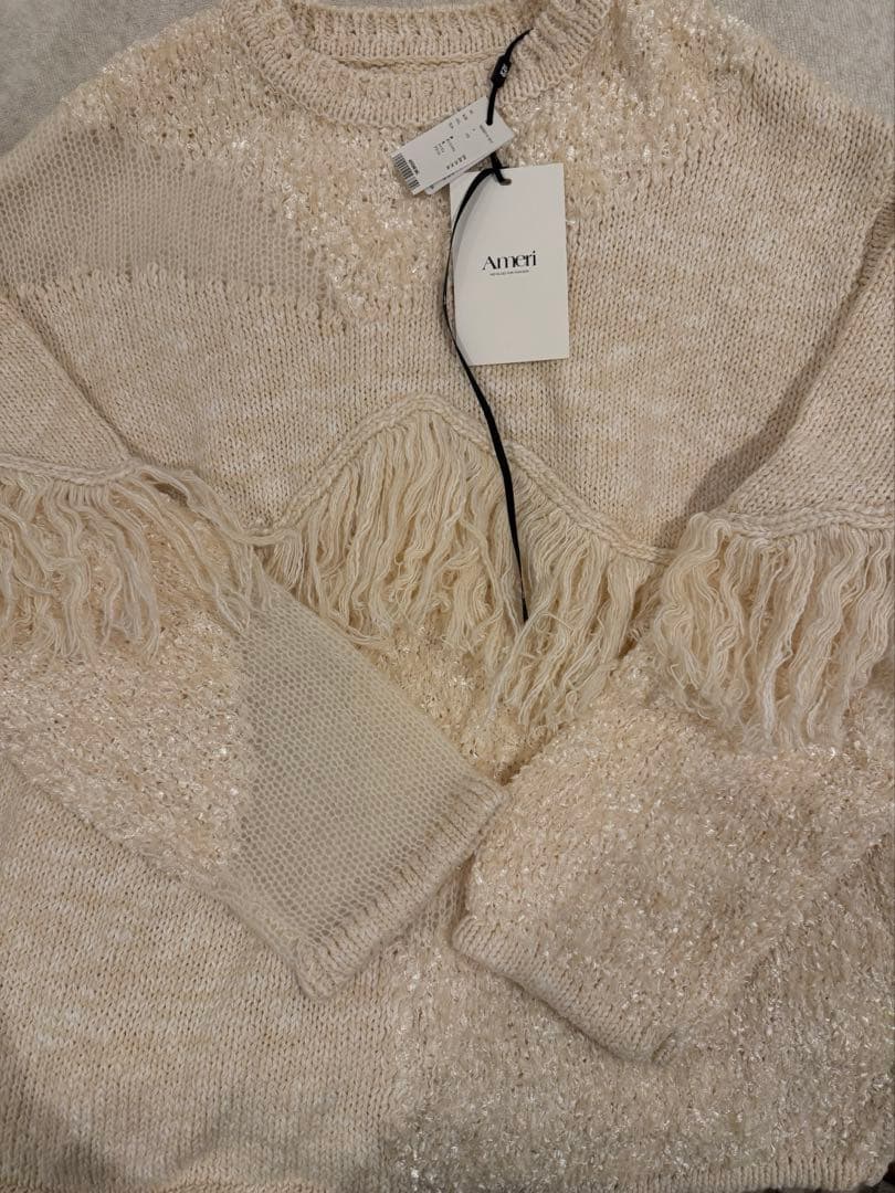 Ameri正規品★DOCKING PATTERN FRINGE KNIT