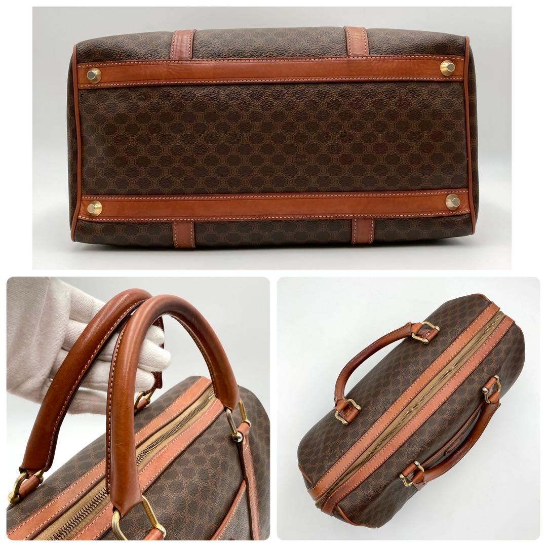 北川✨ CELINE ミニボストンバッグ マカダム柄 PVC レザー 茶色