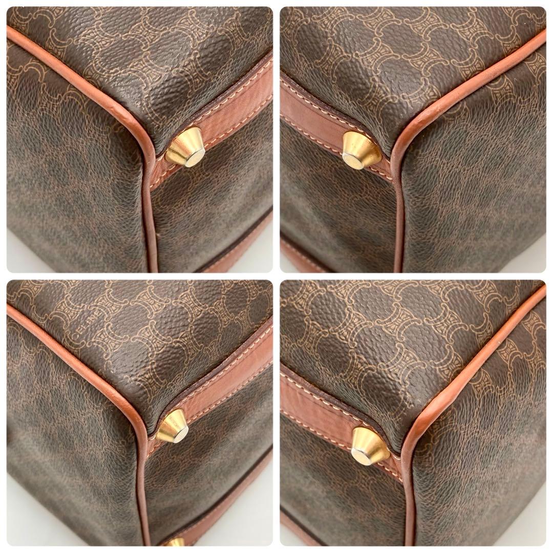 北川✨ CELINE ミニボストンバッグ マカダム柄 PVC レザー 茶色