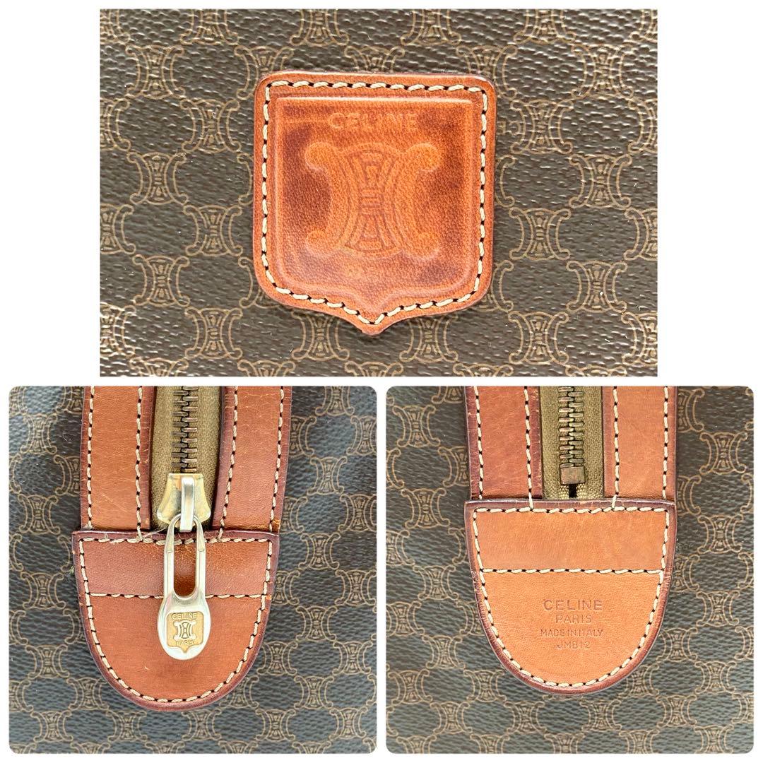 北川✨ CELINE ミニボストンバッグ マカダム柄 PVC レザー 茶色