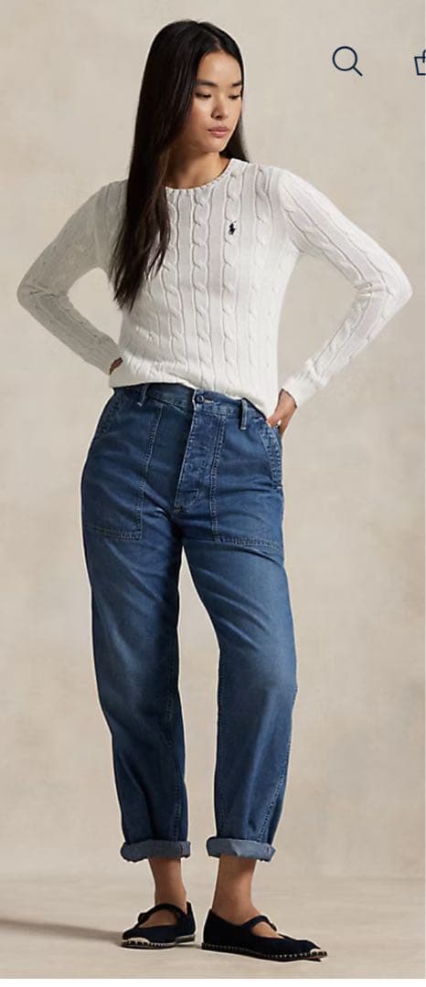 ポロラルフローレン ケーブルニット コットン クルーネック セーター XS S