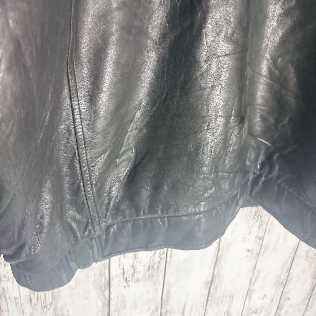 ラムレザージャケット スウィングトップ XL相当 ブラック 本革 古着