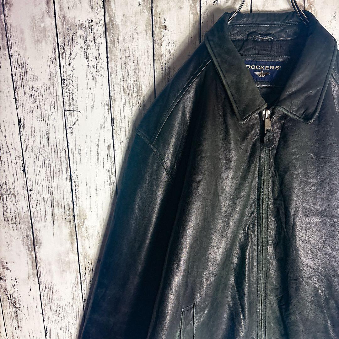 ラムレザージャケット スウィングトップ XL相当 ブラック 本革 古着