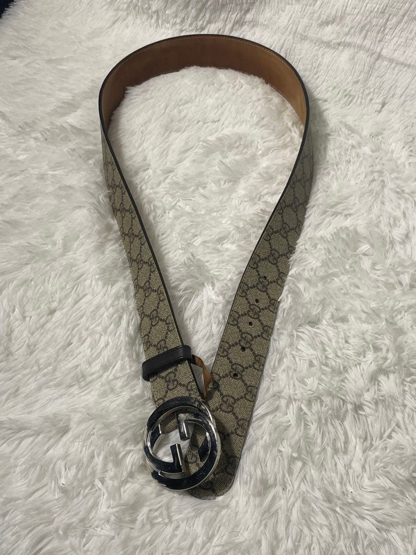 GUCCI GGキャンバス ベルト シルバー金具　 レザー×キャンバス