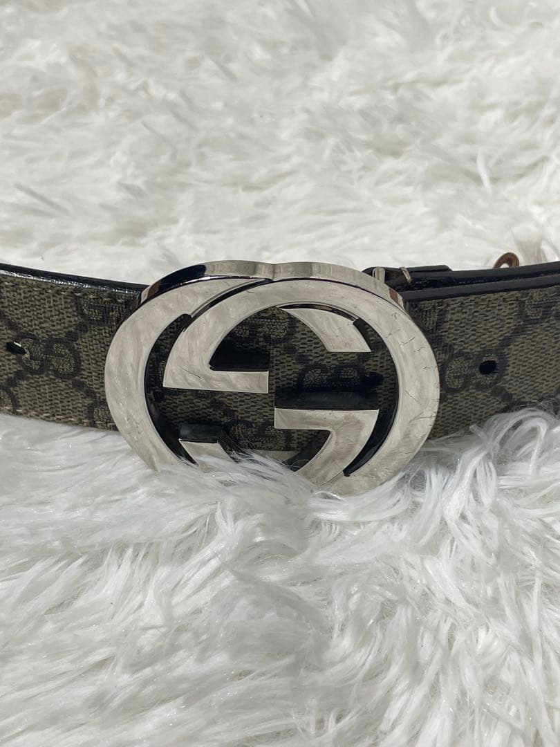 GUCCI GGキャンバス ベルト シルバー金具　 レザー×キャンバス