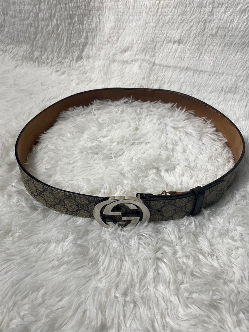 GUCCI GGキャンバス ベルト シルバー金具　 レザー×キャンバス