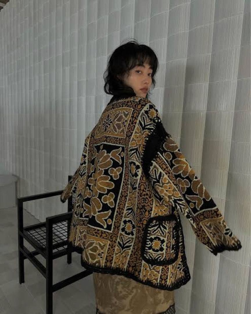 2601031 RUG PATTERN KNIT JACKET オレンジ