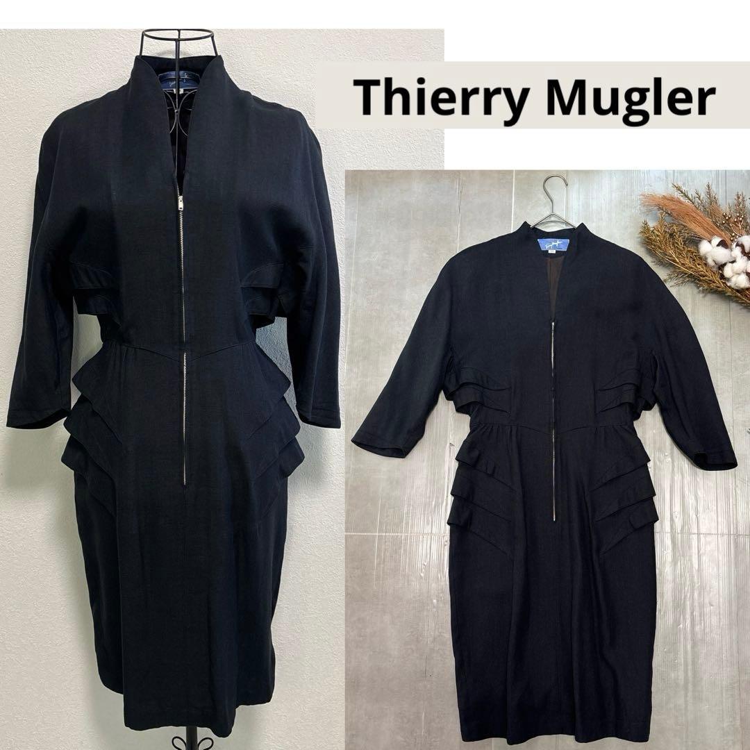 希少／Thierry Mugler／リネン混合／裏地キュプラ／日本製／黒／M