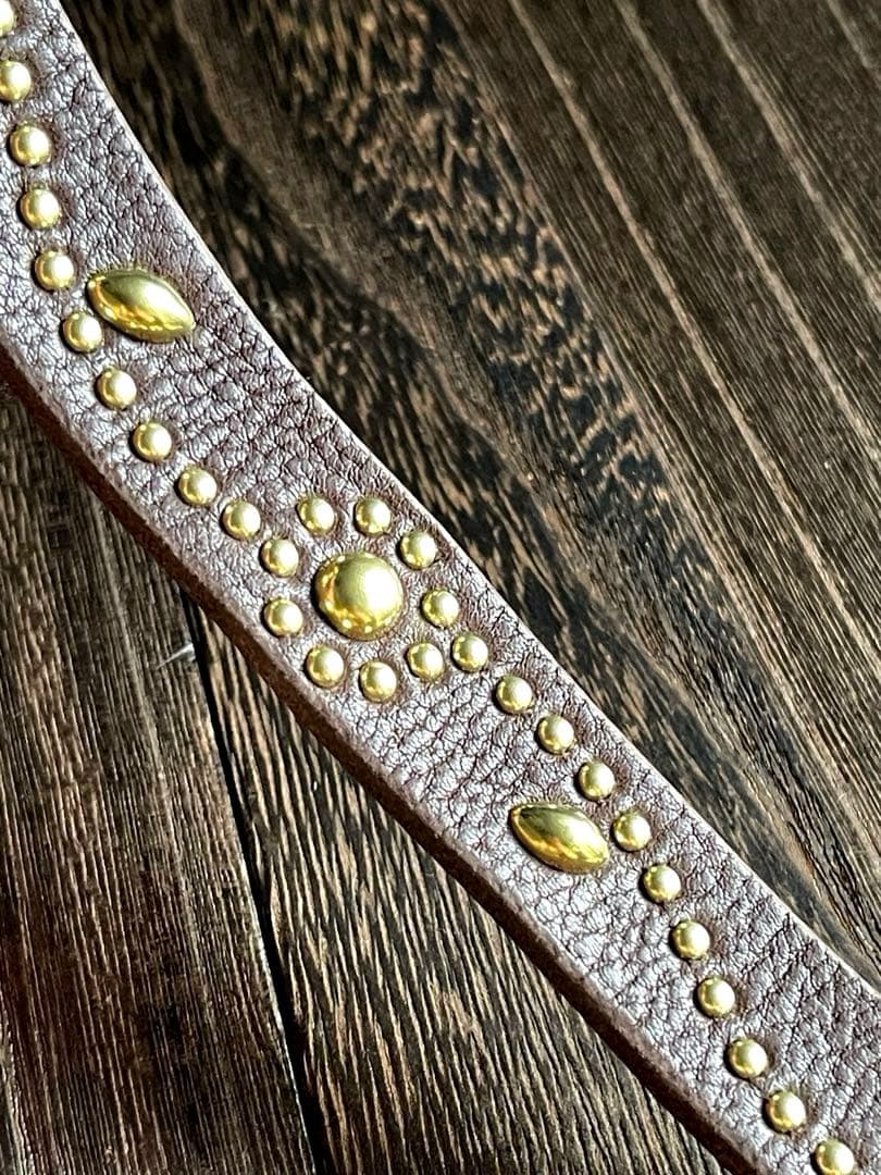 専用品　スタッズナローロングベルト真鍮フラワー　オイルシボ　ブラウン