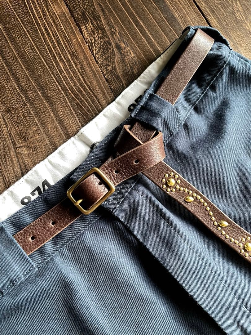 専用品　スタッズナローロングベルト真鍮フラワー　オイルシボ　ブラウン