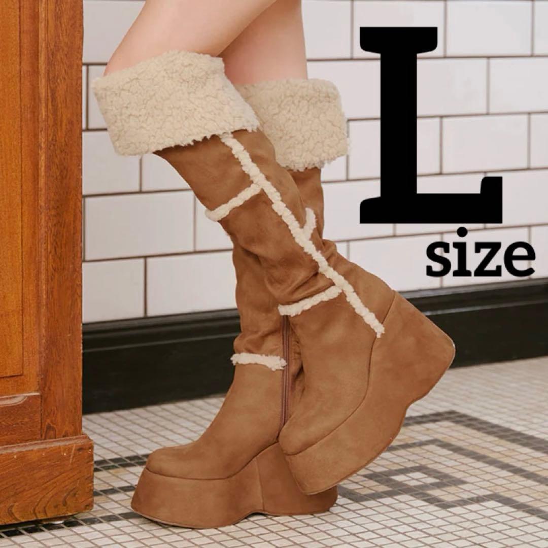 Darich 美品 フェイクムートンニーハイブーツ L キャメル 即日発送