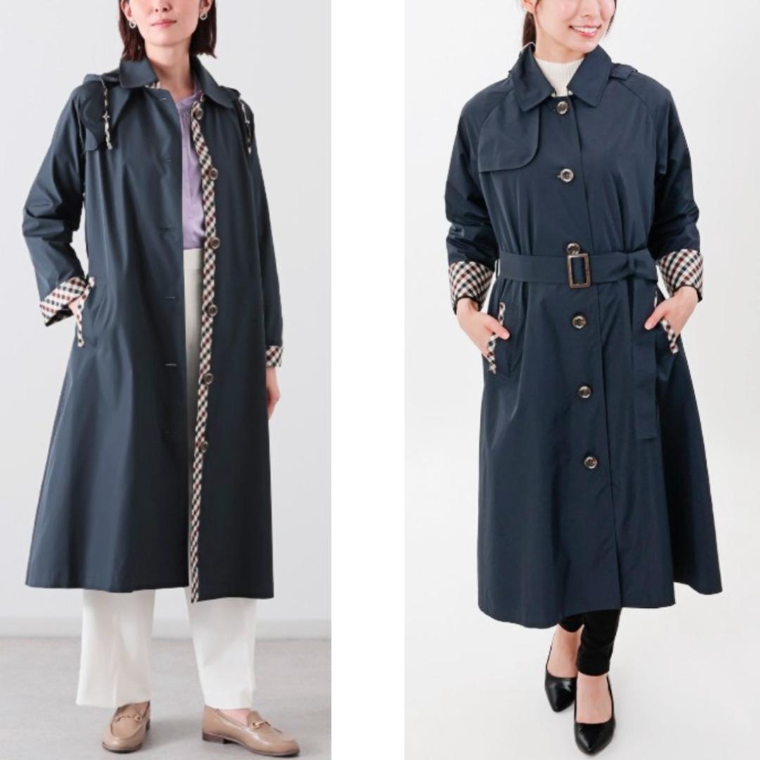 新品 アクアスキュータム 収納袋付 トレンチ レインコート レインウェア M 紺