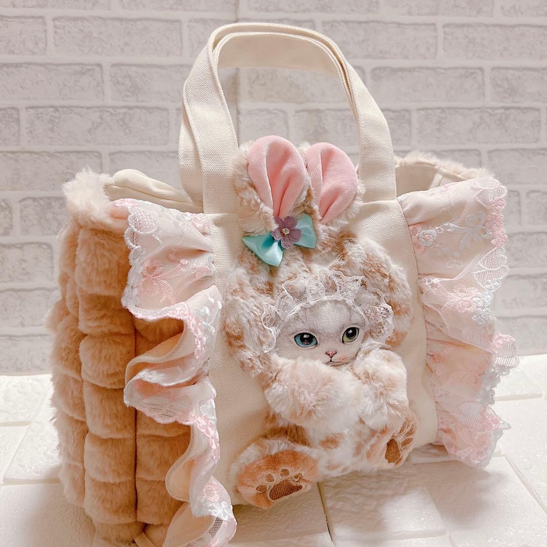 コヤンイサムチョン ヒョウ柄 猫 フリルトートバッグ レース