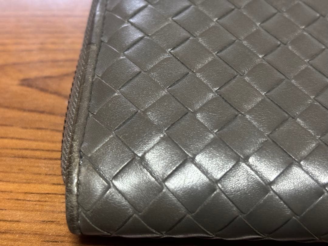 グレー レザー 編み込み ボッテガ長財布