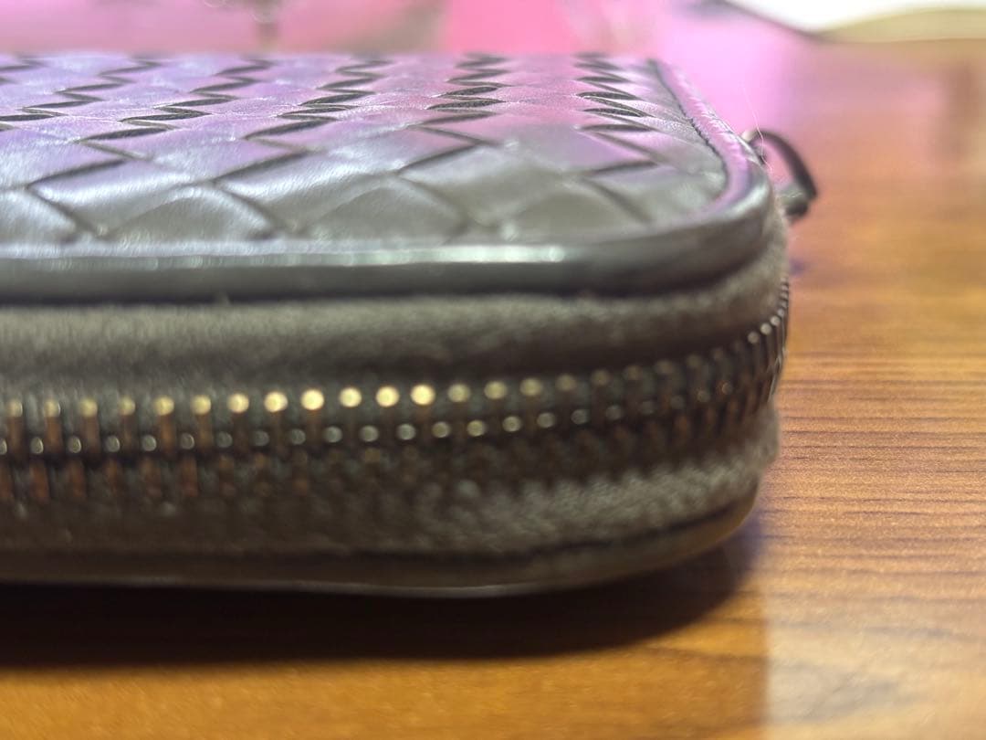 グレー レザー 編み込み ボッテガ長財布