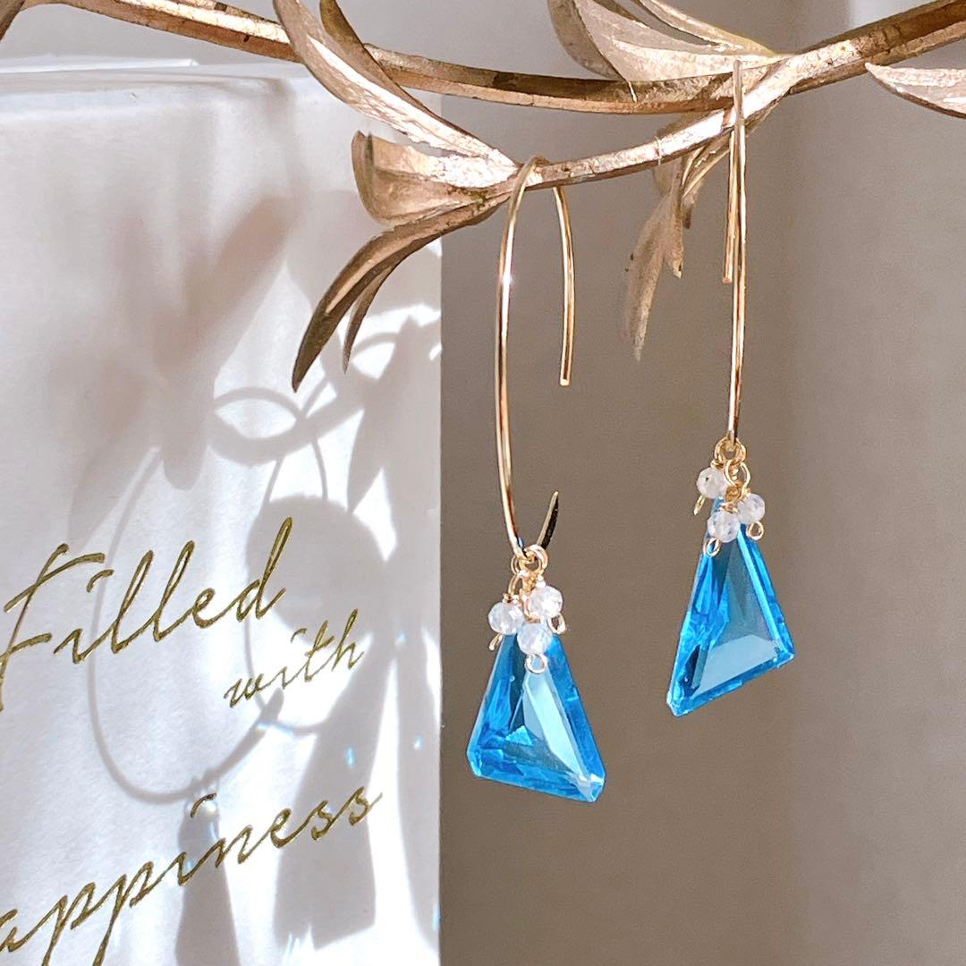 希少✧スイスブルートパーズ フープピアス✧14kgf