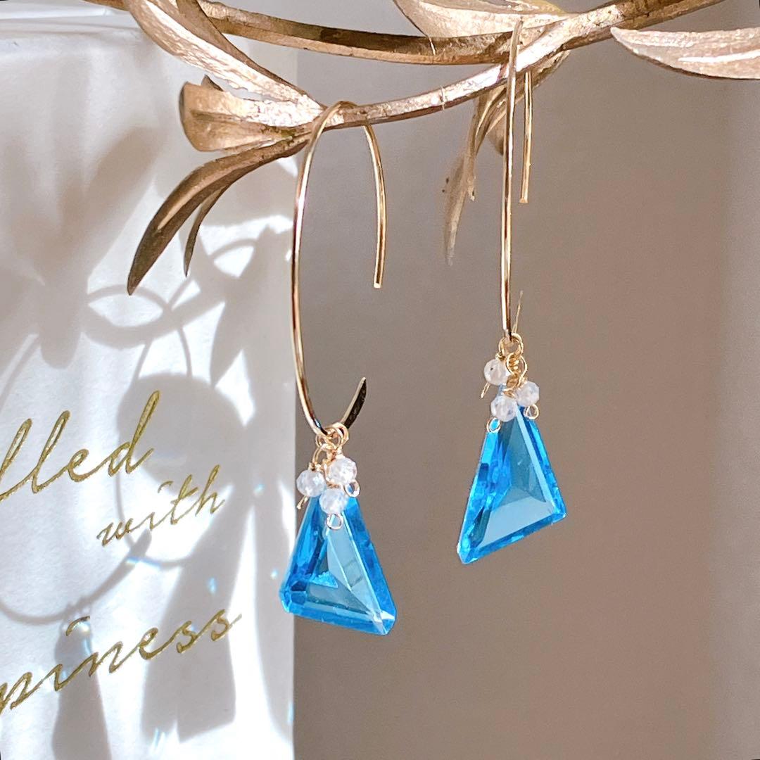 希少✧スイスブルートパーズ フープピアス✧14kgf