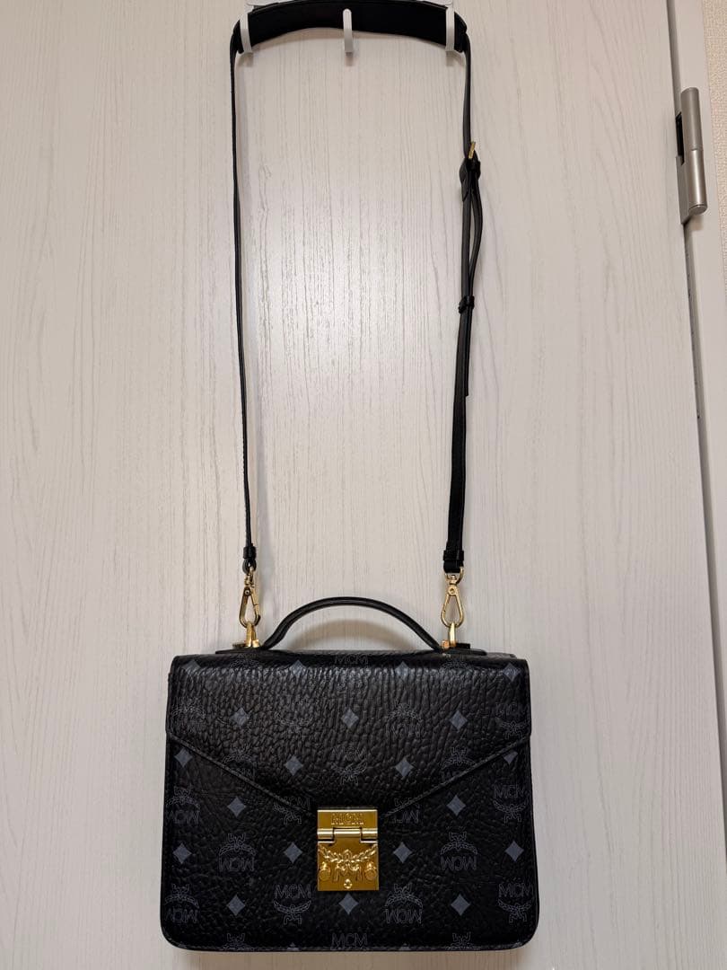 MCM ブラックレザーハンドバック2wayショルダーバッグ