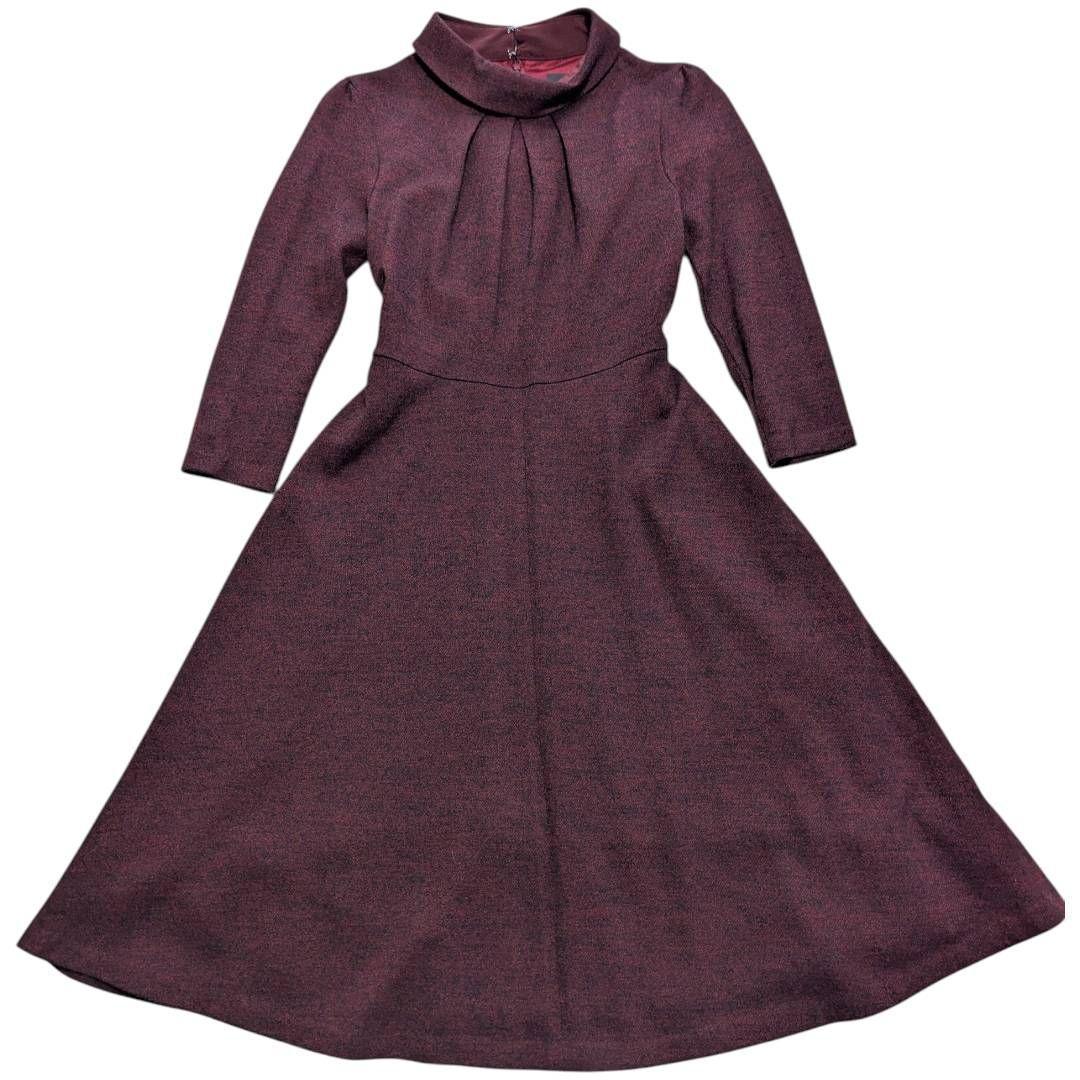 ANAYI アナイ ロールカラー ウール ワンピース Aライン ボルドー