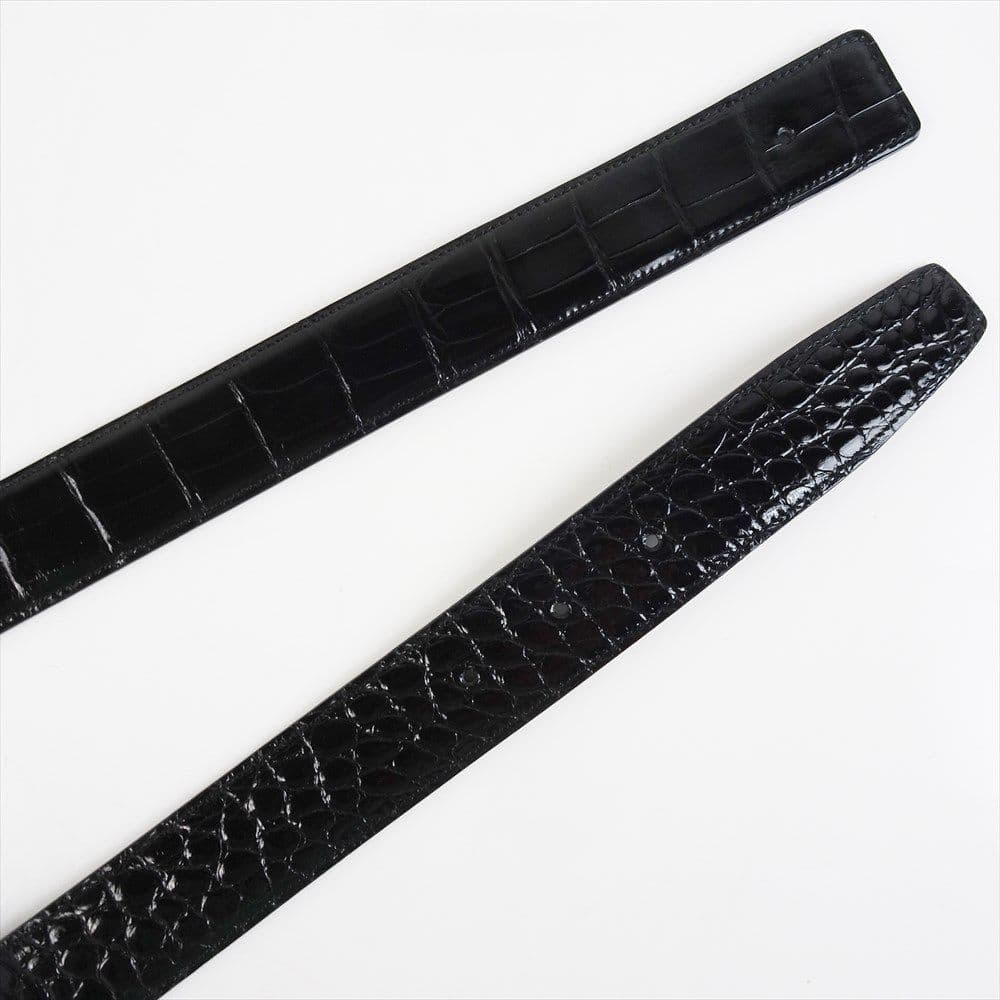 新品 クロコダイルレザー ベルト ツヤ 黒 本革 80cm～105cm Hベルト