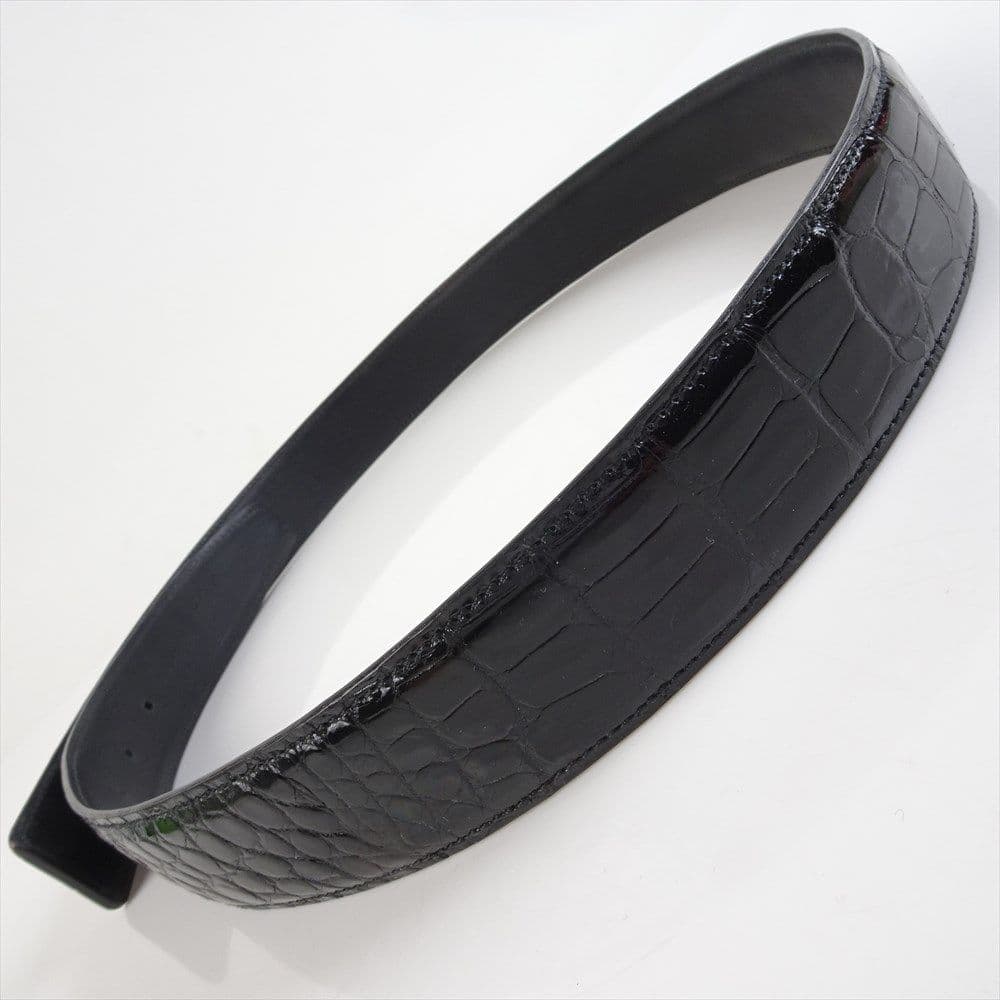 新品 クロコダイルレザー ベルト ツヤ 黒 本革 80cm～105cm Hベルト