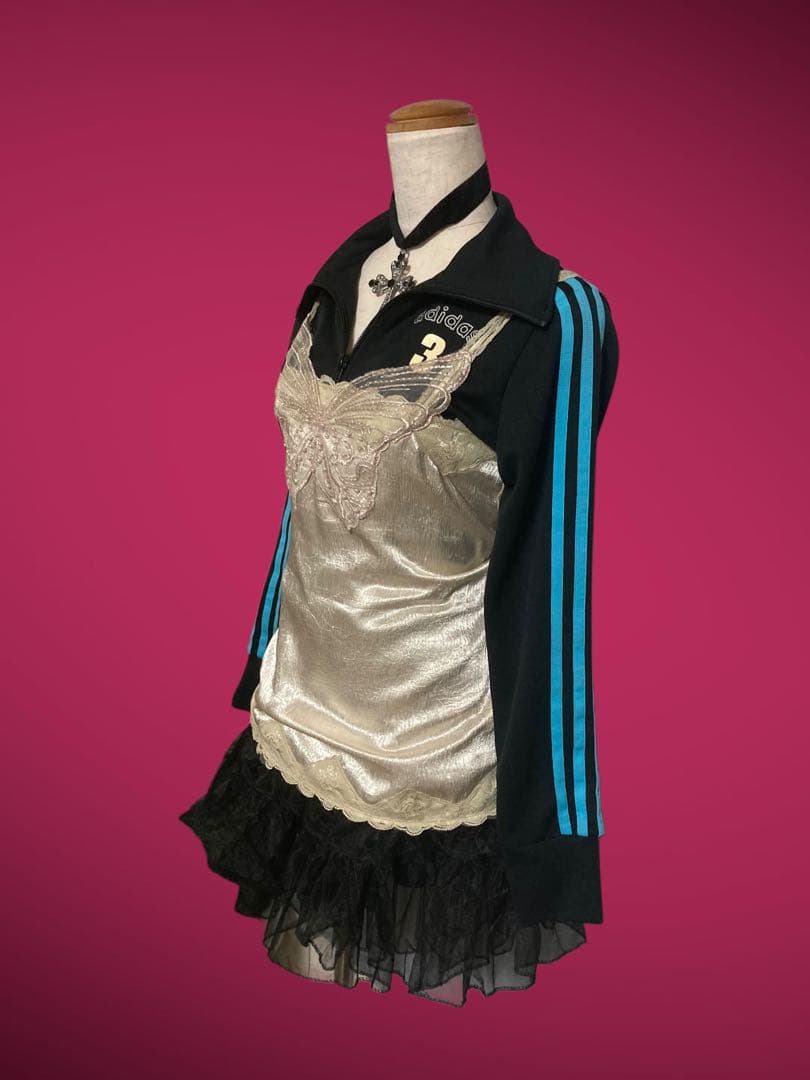 y2kビーズ刺繍キラキラ蝶々レースキャミ平成ギャル姫サテンフェアリーグランジ古着