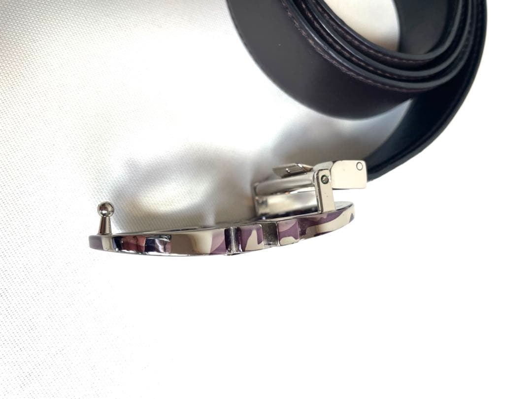 フェラガモ　ベルト　ダブルガンチーニ　パープルカモ　金具　リバーシブルベルト