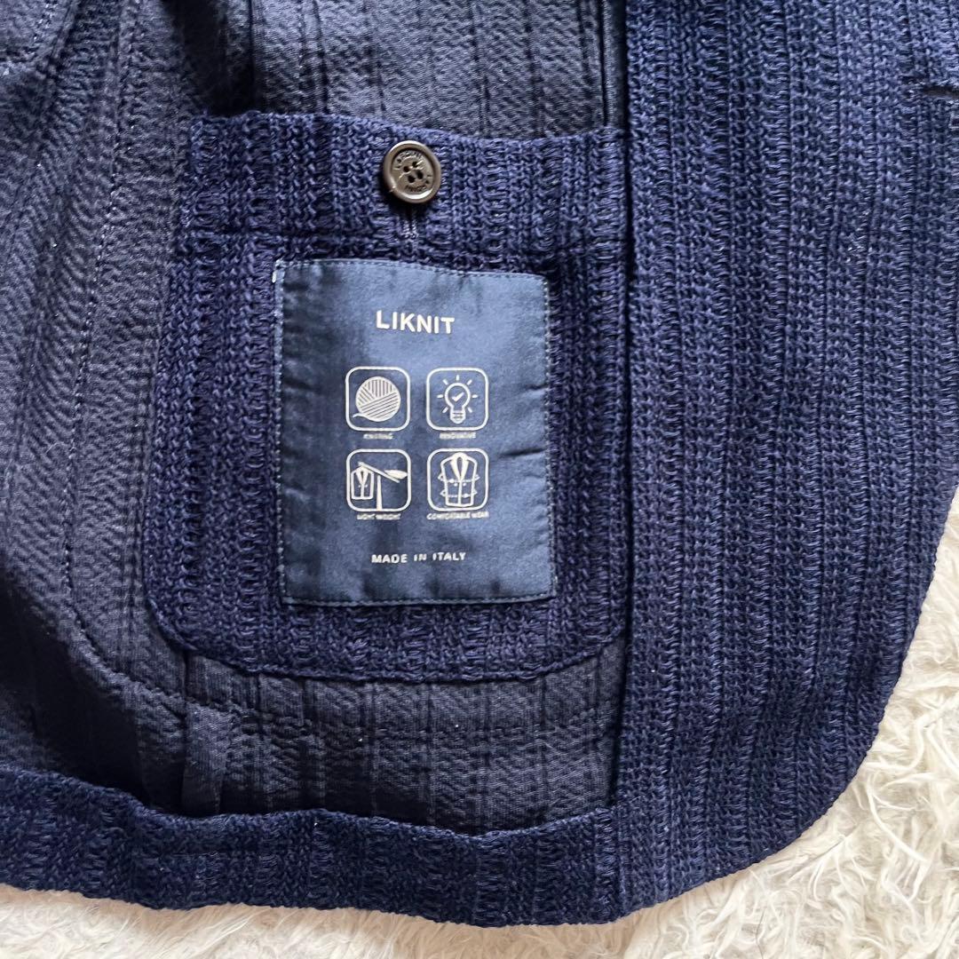 <美品>LARDINI LIKNIT ネイビー 新ロゴ ニットジャケット 44