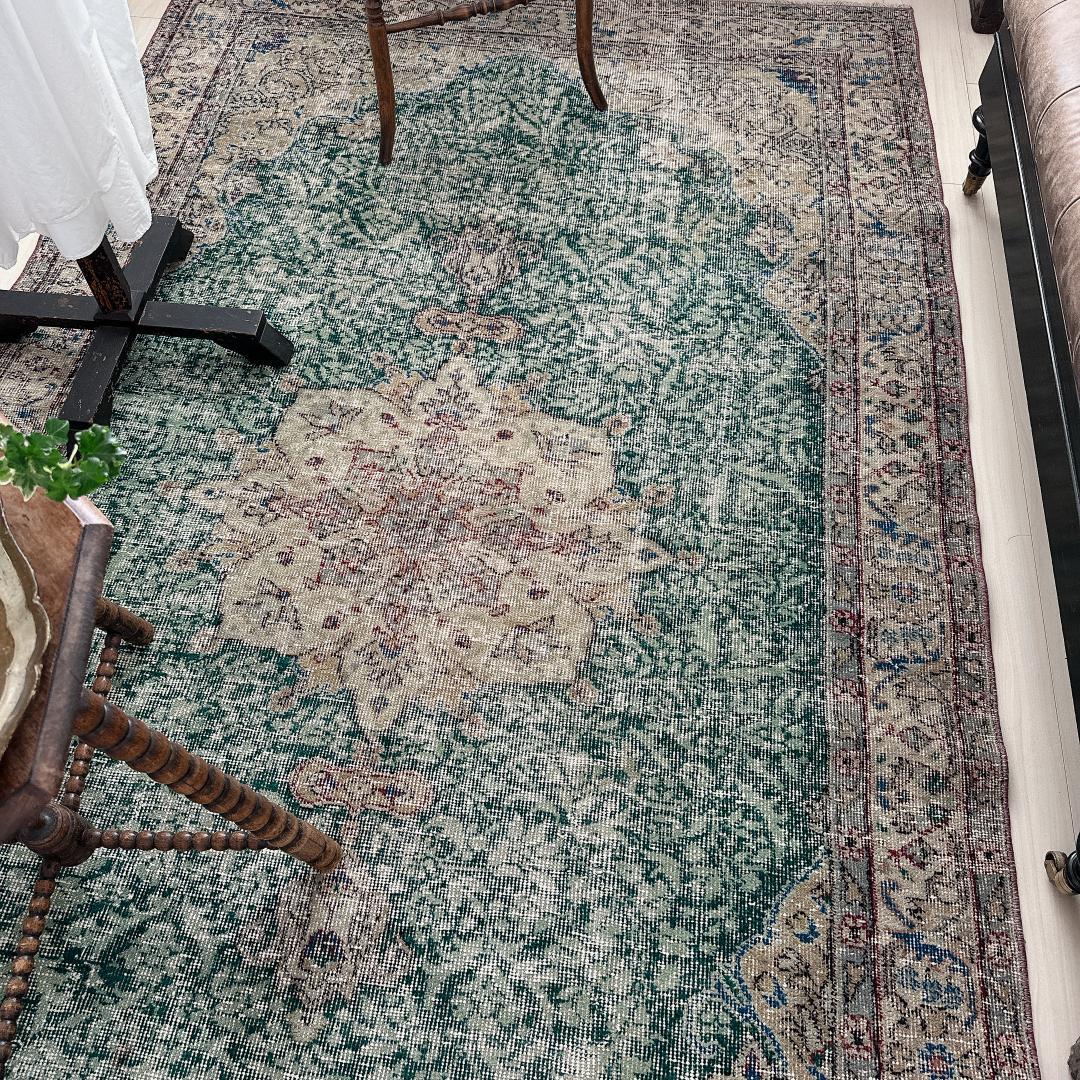 トルコ ヴィンテージラグ A22 超大判 レア グリーン グレージュ ブルー