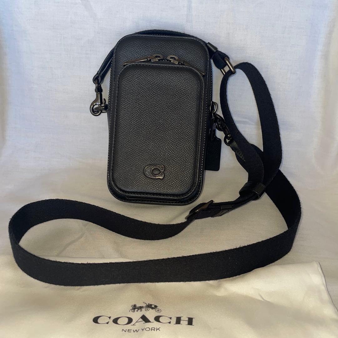 COACH クロスボディバッグ スマホショルダーバッグ ブラック レザー
