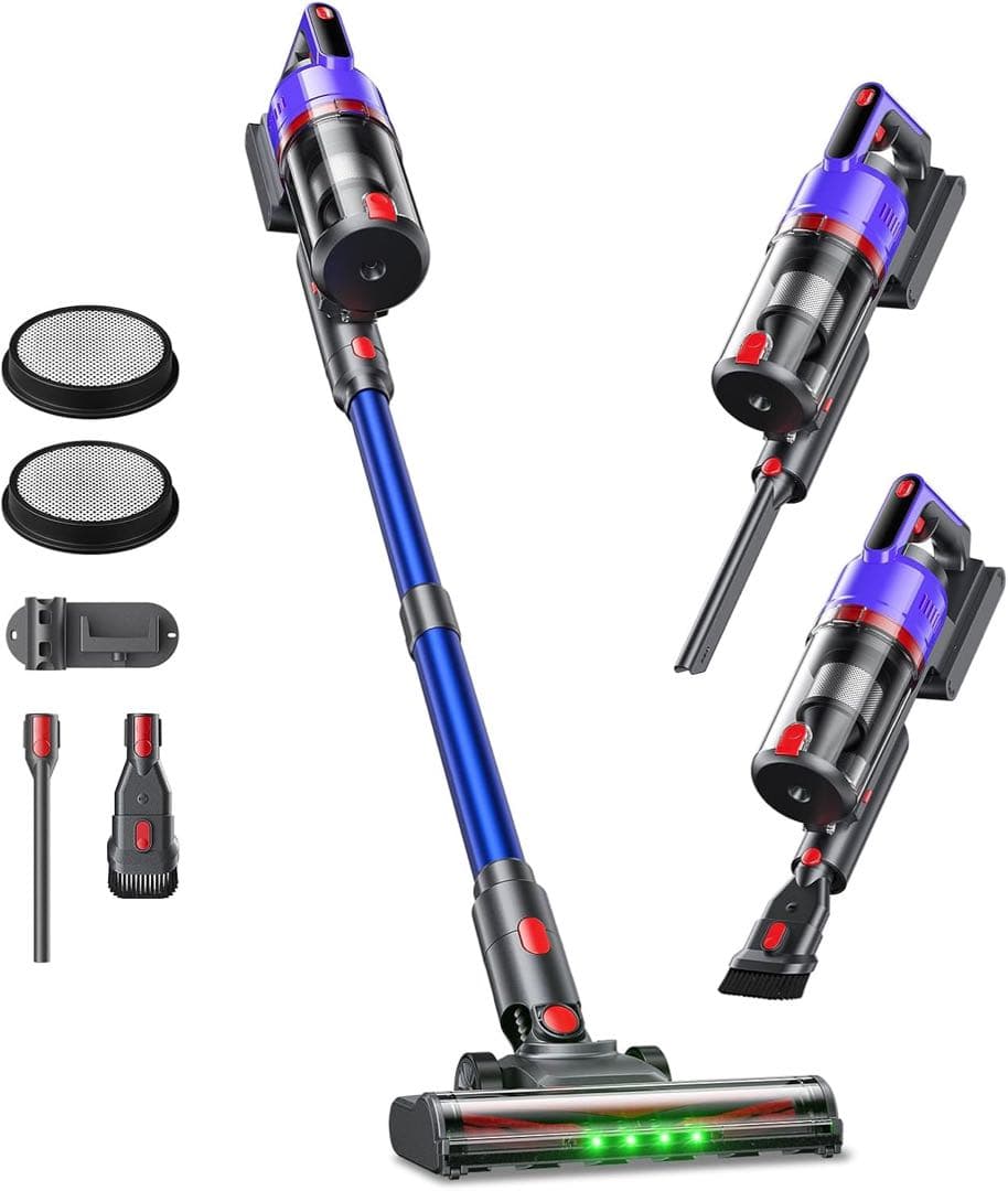 掃除機 コードレス 58kPa強力吸 グリーンLED搭載 30分連続稼働 自立式