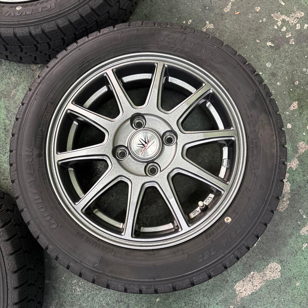 155/65R14グッドイヤーアイスナビ7 2023年バリ山4本アルミ付NBOX