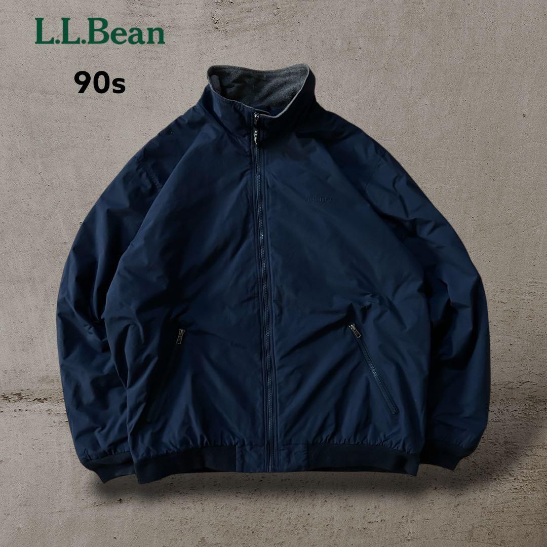 エルエルビーン90sナイロンウォームアップジャケットシンサレート裏フリース短丈紺