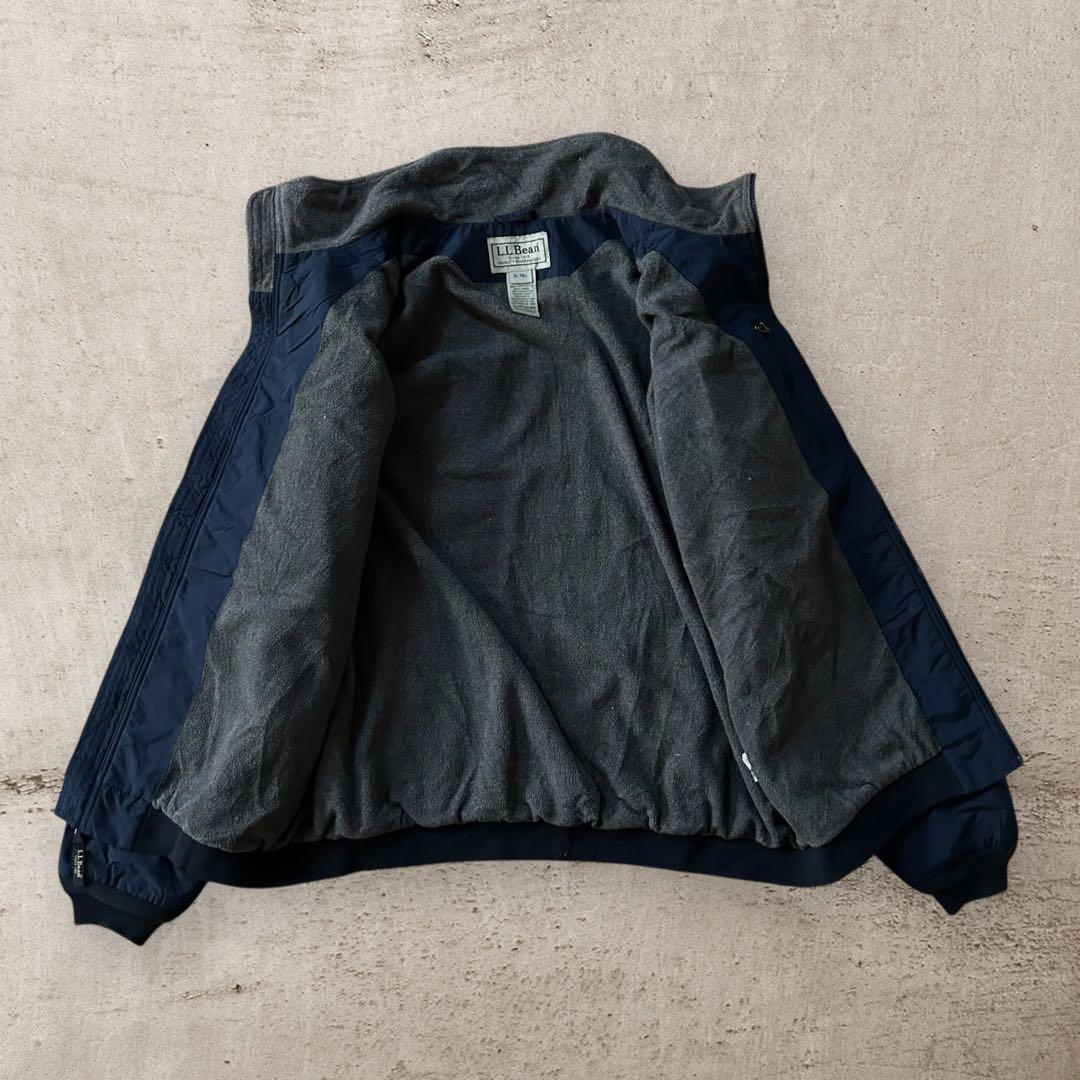 エルエルビーン90sナイロンウォームアップジャケットシンサレート裏フリース短丈紺